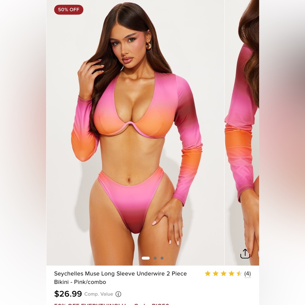 Long Sleeve Underwire 2 Piece Bikini